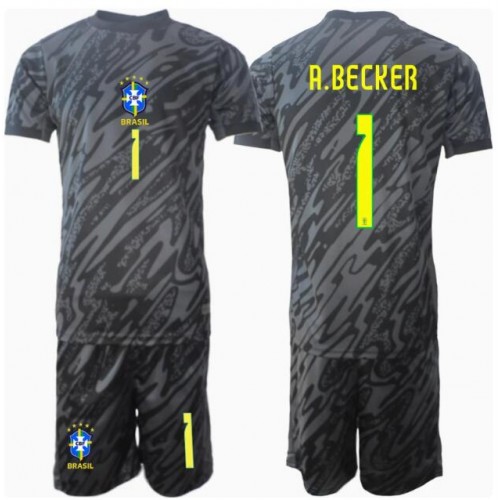 Dětský fotbalový dres Brazílie Alisson Becker #1 Brankářské Copa America 2024 Venkovní Krátký Rukáv (+ trenýrky)